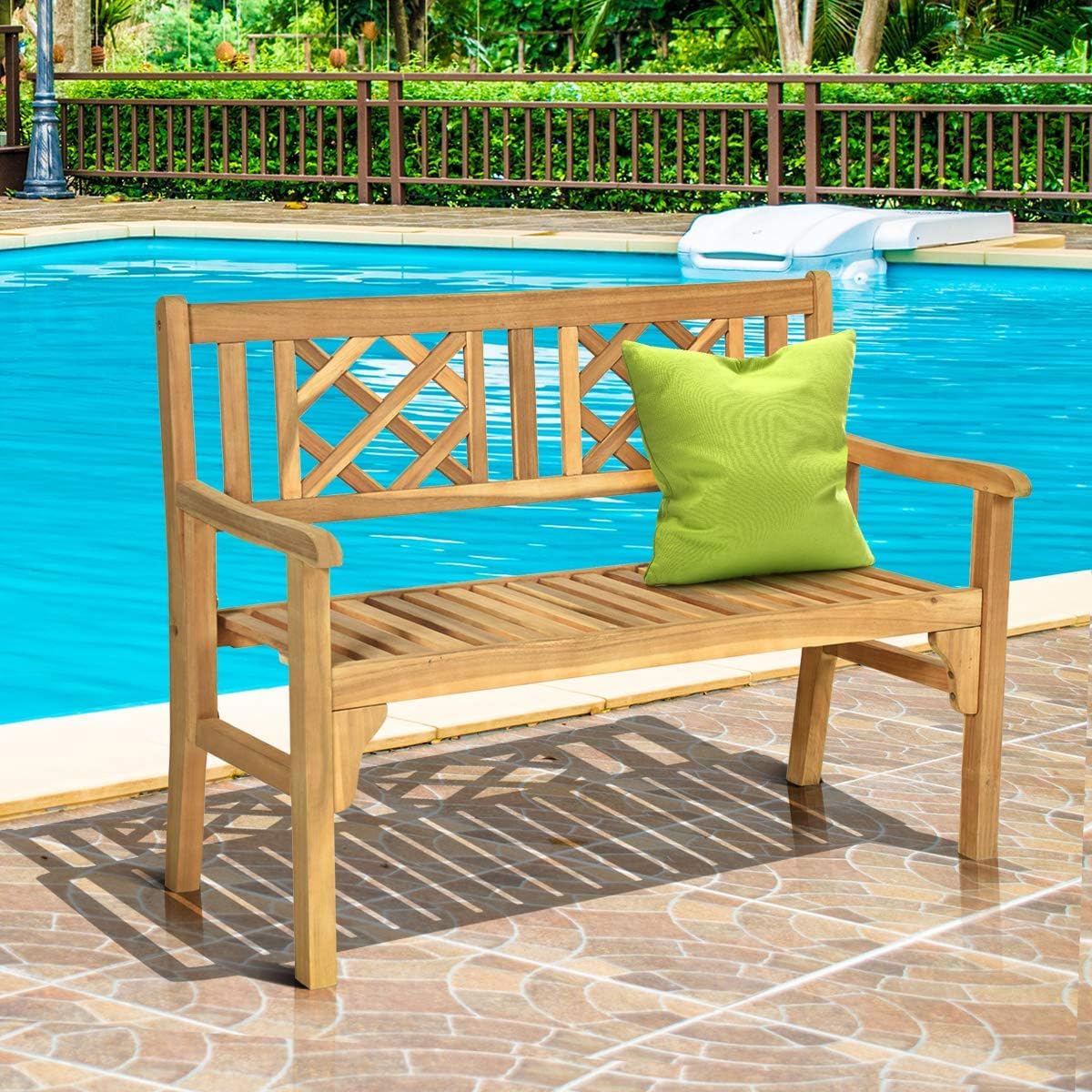 RELAX4LIFE Banco de Jardín Plegable de Madera Acacia con Reposabrazos para 2-3 Personas, Banco Exterior Ergonómico para Terraza, Balcón y Jardín, 120 x 56 x 90 cm, Carga 320 kg, Natural
