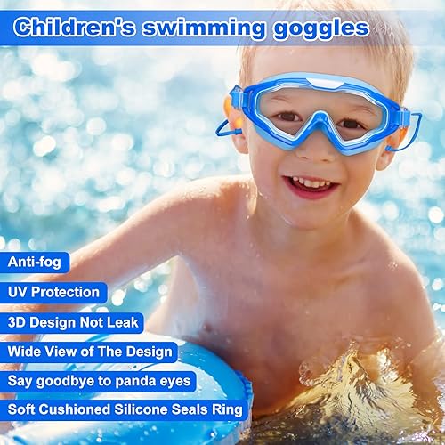 Miniatura 2 de Gafas de natación para niños de 3 a 15 años, paquete de 2 gafas de natación sin fugas, antivaho y protección completa para niños y niñas pequeños
