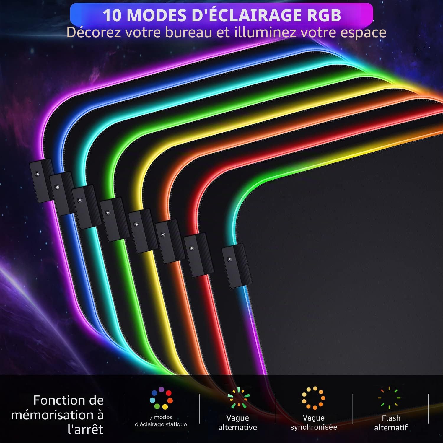 Gimars Tapis de Souris, RGB Tapis de Souris Gaming Ergonomique avec 10 LED Modes de Lumière, 305x254mm XL Mouse Pad Repose Poignet Gel avec Base en Caoutchouc Antidérapante, Tissu Lycra pour Gamer
