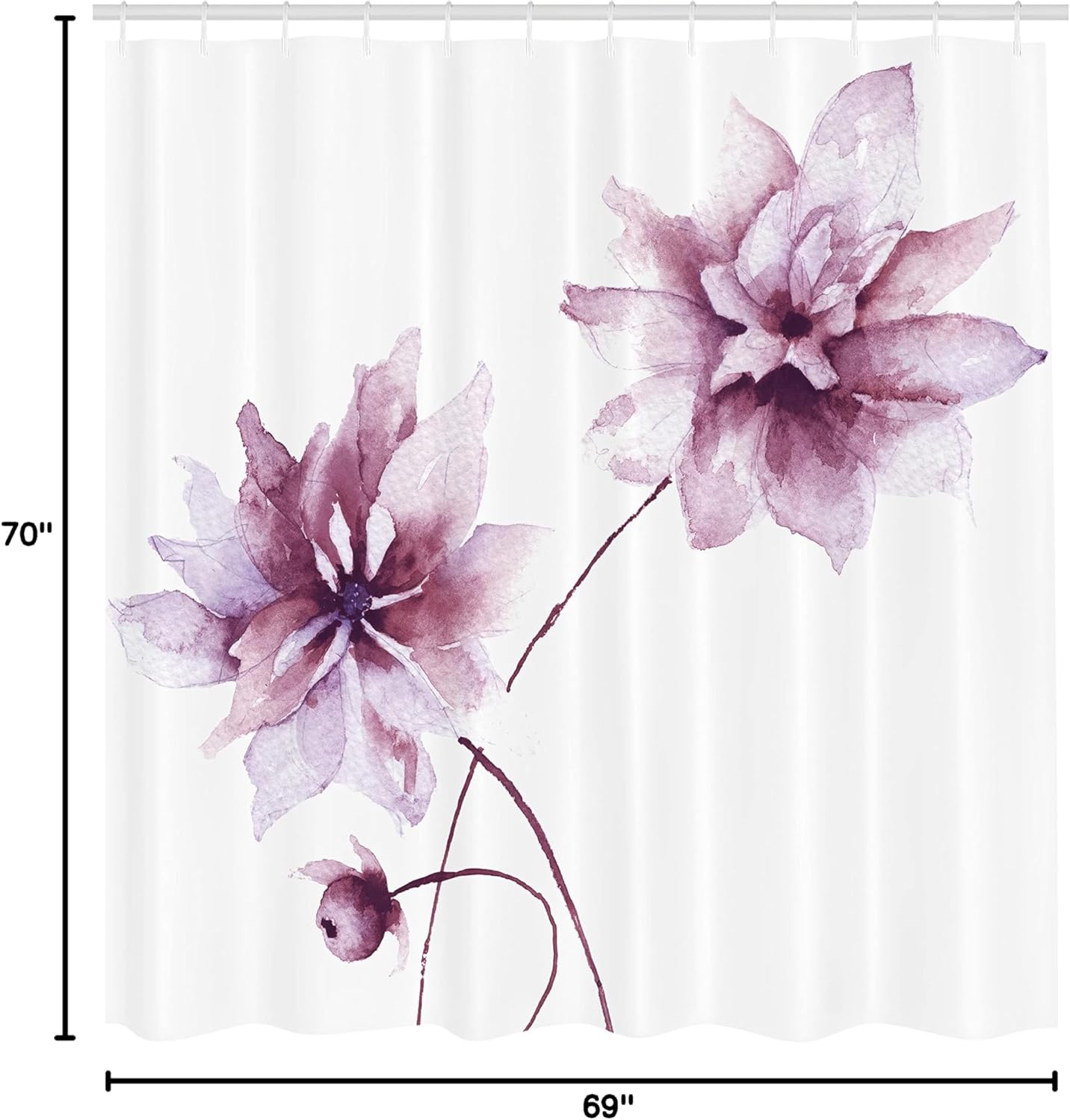Ambesonne Watercolor Flower Shower Curtain, Flora Drawing Soft Spring Colors Retro Style Floral Artwork, Cloth Fabric Bathroom Decor Set with Hooks, 69" W x 70" L, Pale Fuchsia