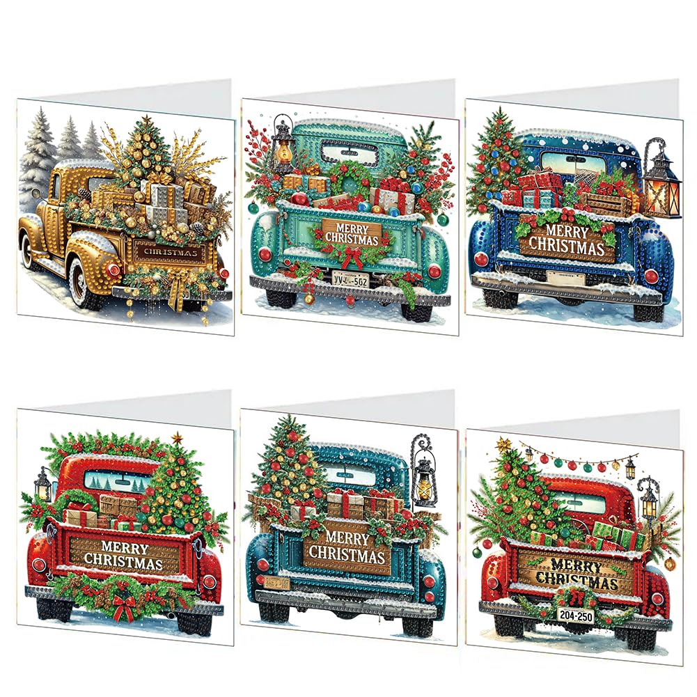 6 Pcs Christmas Diamond Painting Greeting Card Set, DIY Diamond Art Painting Cards, Folding Greeting Card Crafts - Christmas Elements, Mosaic Handmade Creative Postcards