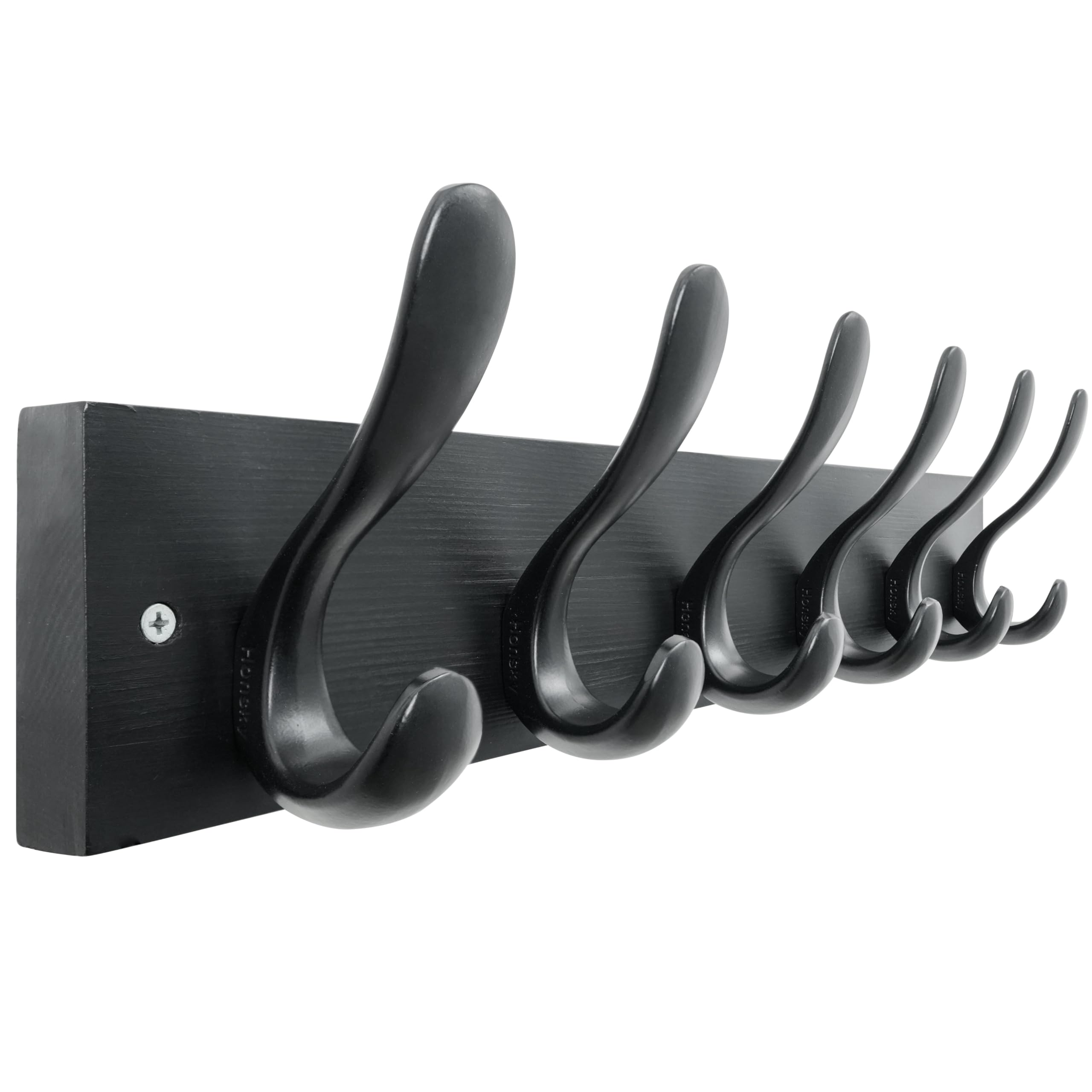 HONSKY Wall Coat Rack, 43cm Wooden Coat Hanger with 6 Double Hooks,Wall Coat Hook,Towel Rack Hanging Coat,Towel,Bag for Entryway, Hallway, Bedroom, Living Room,Black Base/Black Hook
