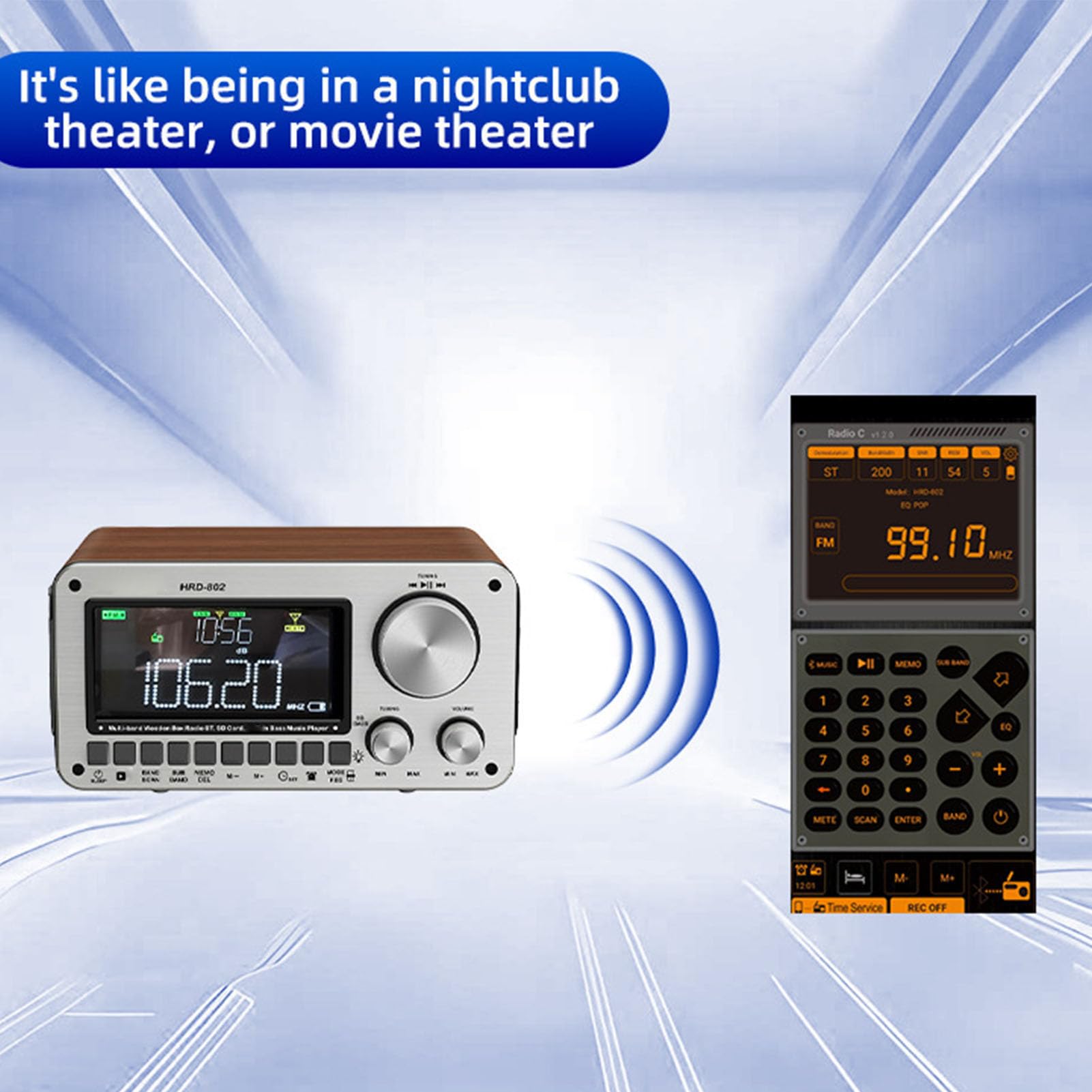 Bewinner Radio Bluetooth Pleine Bande avec Répéteur de Signal, Haut-Parleur en Bois, Récepteur Radio Intelligent sans Fil 5.2 avec écran LCD, Prise en Charge de la Lecture de Carte SD et