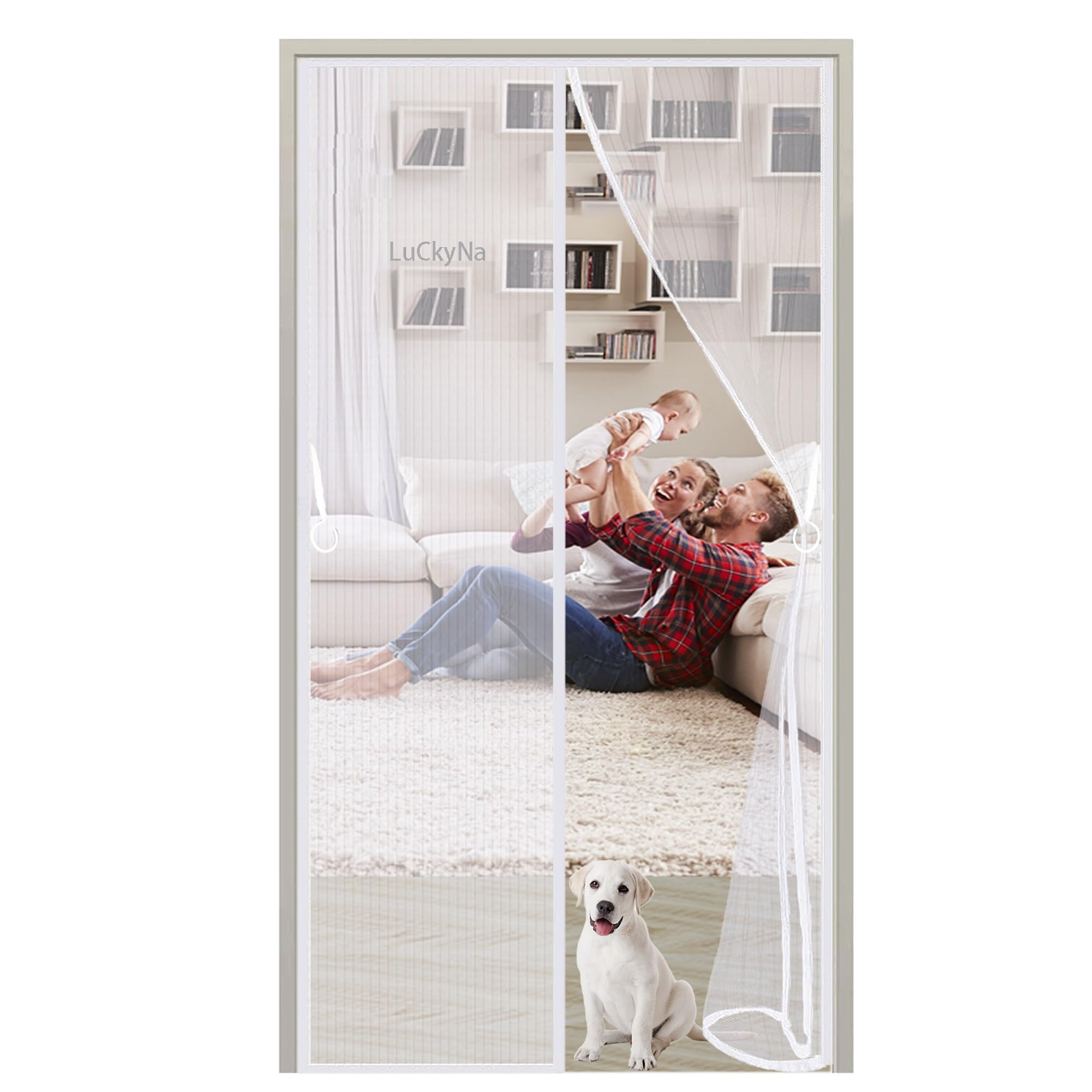 Luckyna White Magnetic Fly Screen Door 70 X 200 Cm Magnets Heavy Duty Mesh Curtain - With Full Frame Tape - For Balcony/French/Sliding Glass Door