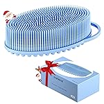 Metene Silicone Exfoliating Body Scrubber with Loop, Body Scrubber for Men and Women, Silicone Loofah for Shower, Soft Silicone for Shower and Bath Skincare Routine (Blue)