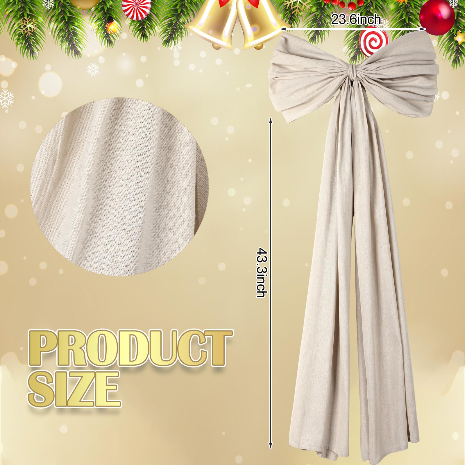 Giegxin Cimier de sapin de Noël extra large de 150 cm en coton et lin avec longs serpentins pour couronne de vacances pour Noël, décoration de maison, de mariage