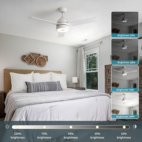 Miniatura 4 de Ventilador de techo de 52 pulgadas con luz LED de atenuación RGB, con altavoz Bluetooth de música, control remoto, regulación de 3 velocidades,