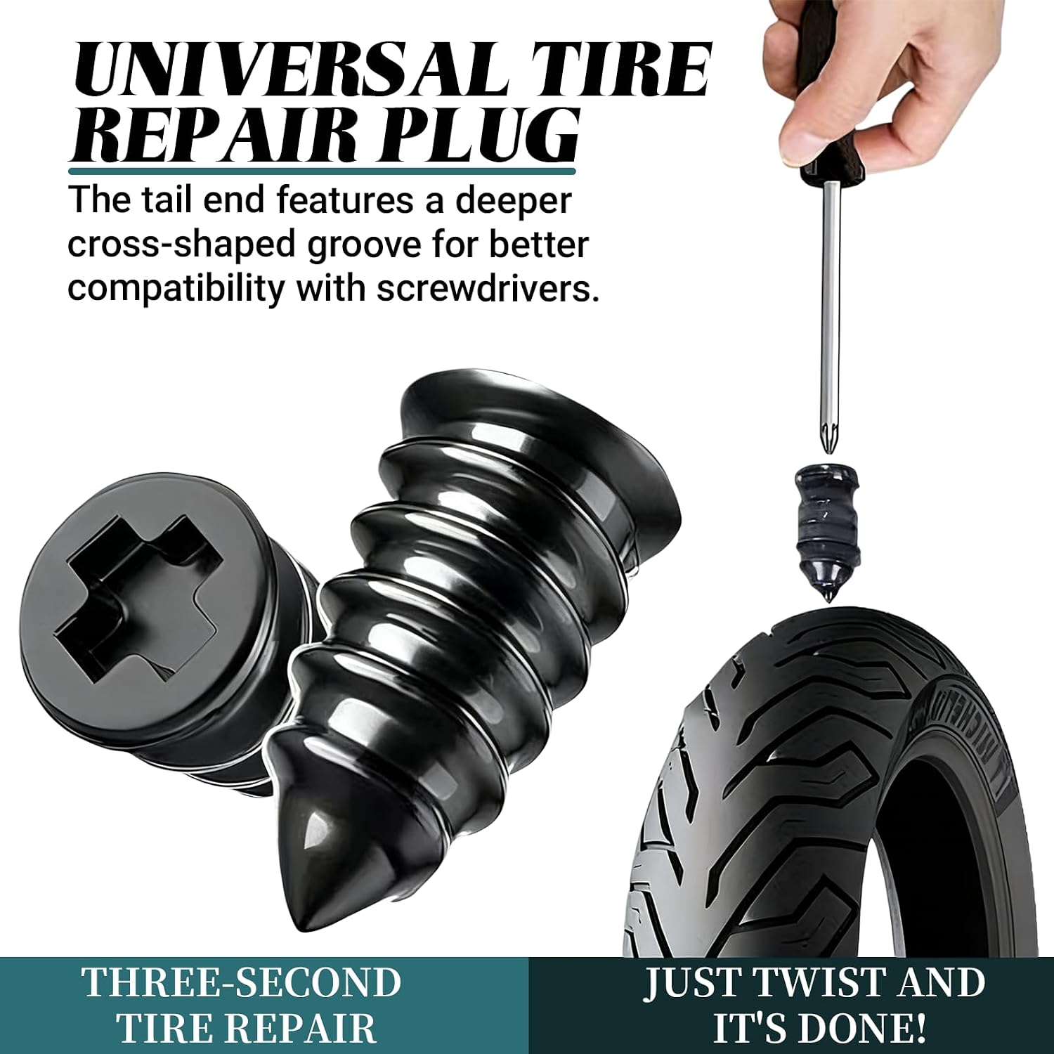 61PCS Tire Repair Rubber Nails Kit, with Screwdriver Size Tires Repair Screws, Vacuum Tire Repair Kits Spiral Rubber Nails, for Car, Motorcycle, Truck, Tractor Tire Puncture Repair
