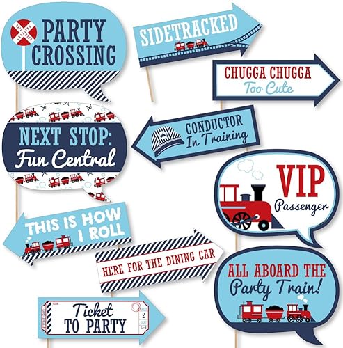 Big Dot of Happiness Divertidos travesías de ferrocarril para fiestas de tren de vapor, fiesta de cumpleaños o baby shower, kit de accesorios para