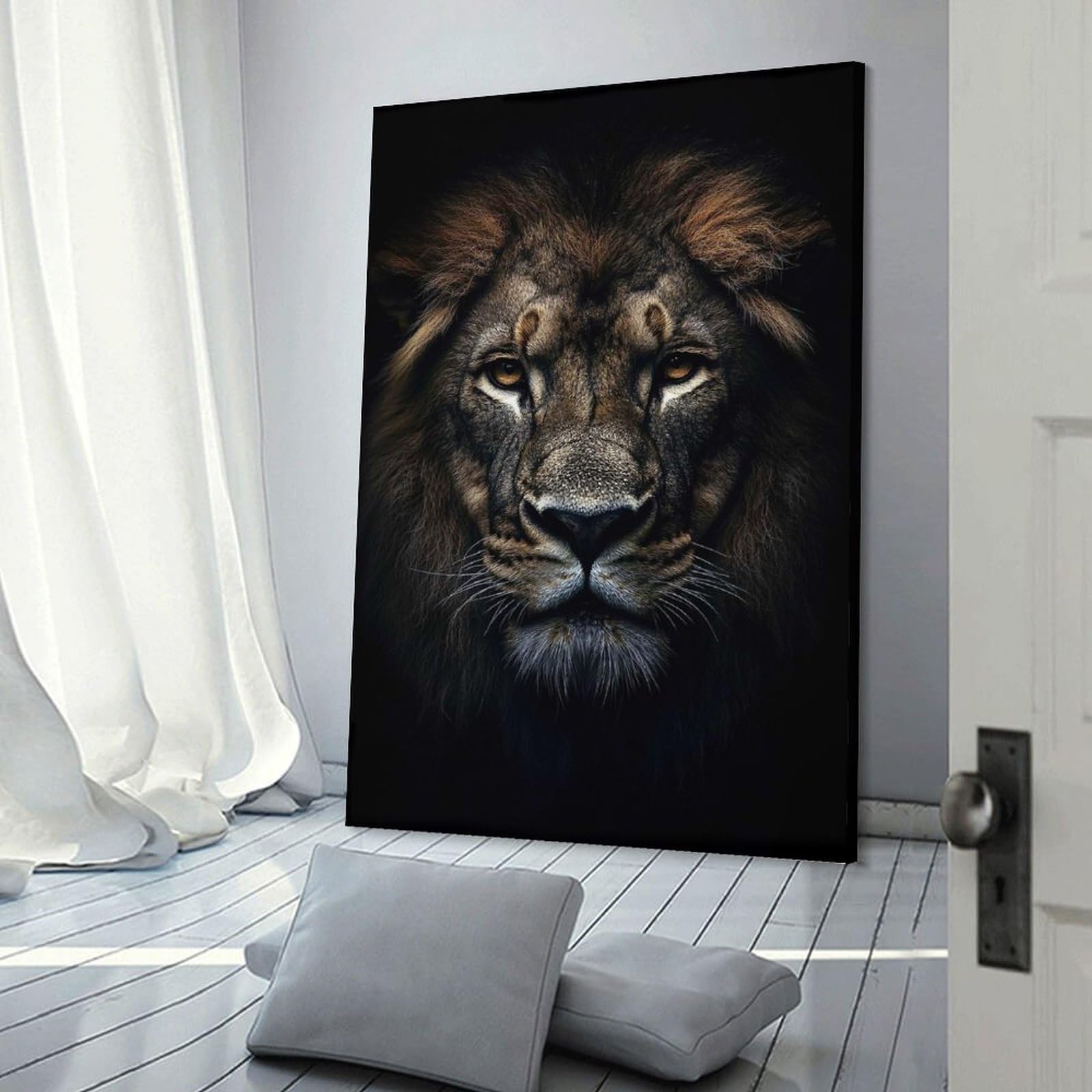 Majestic Lion Portrait Poster, Picture, Metal Print, Paint by Maria Mariou Wall Picture Print 24x36inch(60x90cm), for Home Walls, Creative Rooms Or Shared Spaces, Stylish Home Artwork for Focal Walls