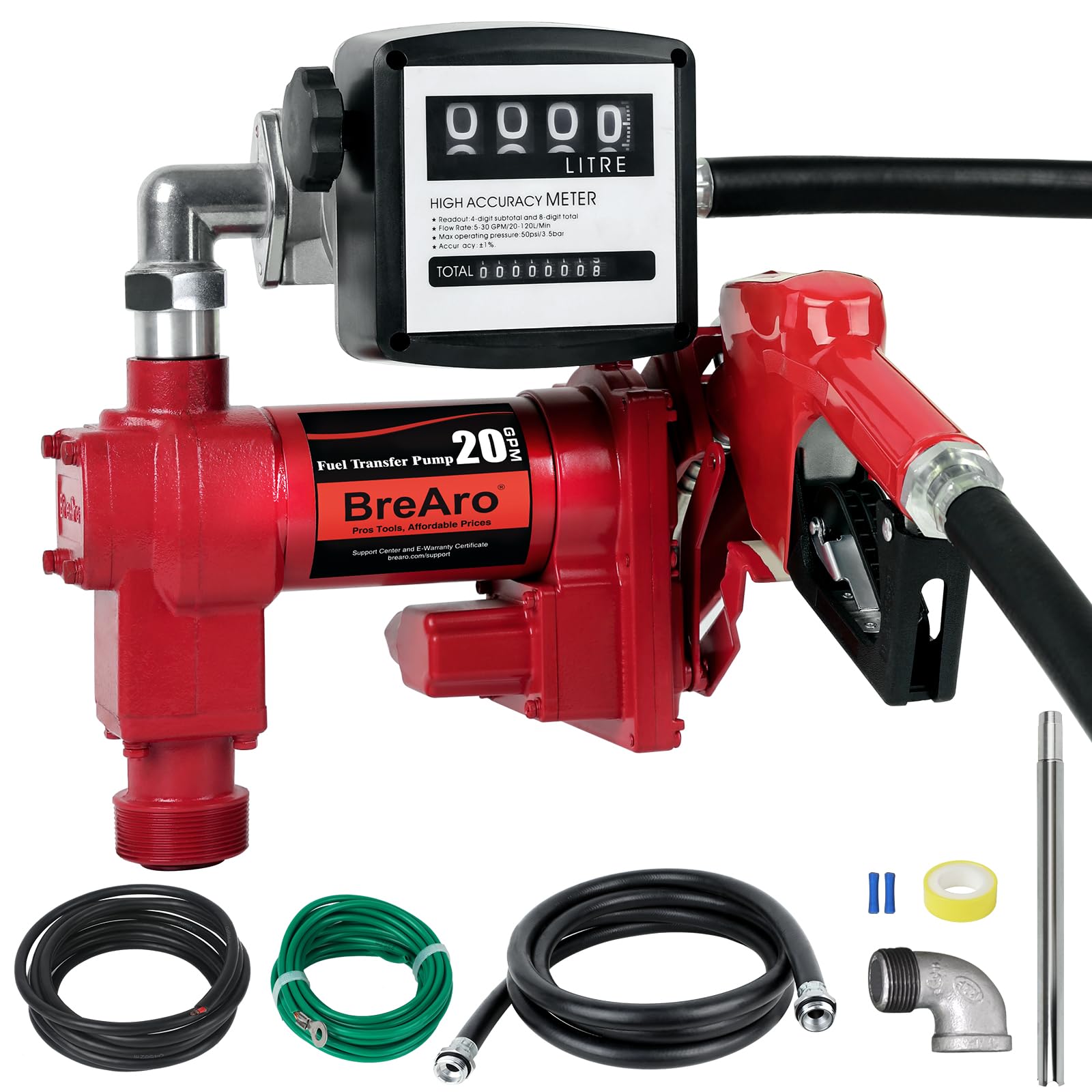 12V 20 GPM High Flow Fuel Transfer Pump with Mechanical Meter, Heavy Duty Cast Iron Pump for Gasoline, Diesel, Kerosene, Ethanol, Methanol, Biodiesel