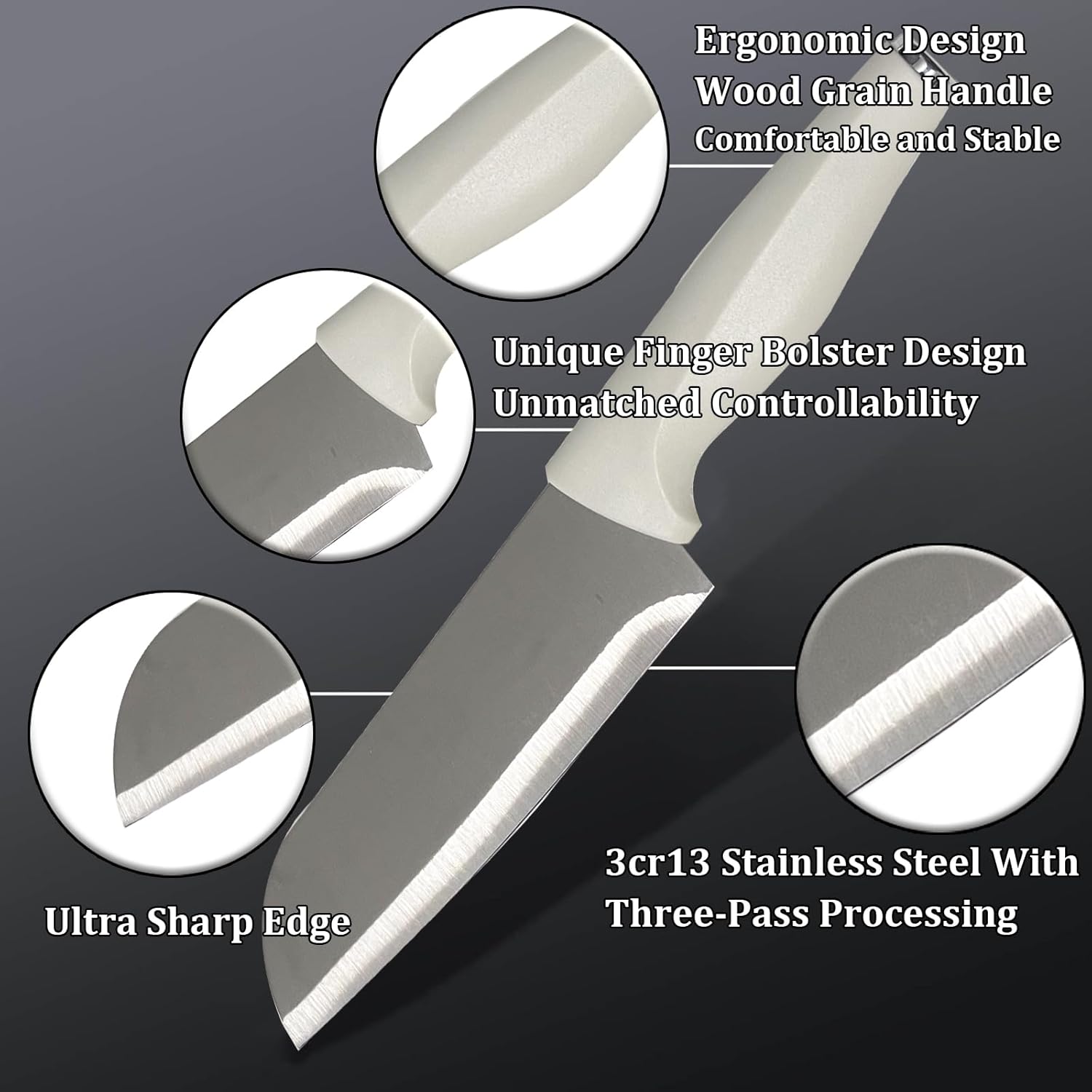 White Knife Set, WEISHEHUG 5-Piece Knife Set with Block Sharp Knife Block Set, Kitchen Knife Sets with Block Dishwasher Safe, Anti-slip Handle (White) - Image 3