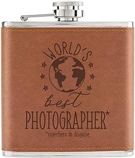 World's Best Photographer Petaca de piel sintética de 6 onzas, color marrón