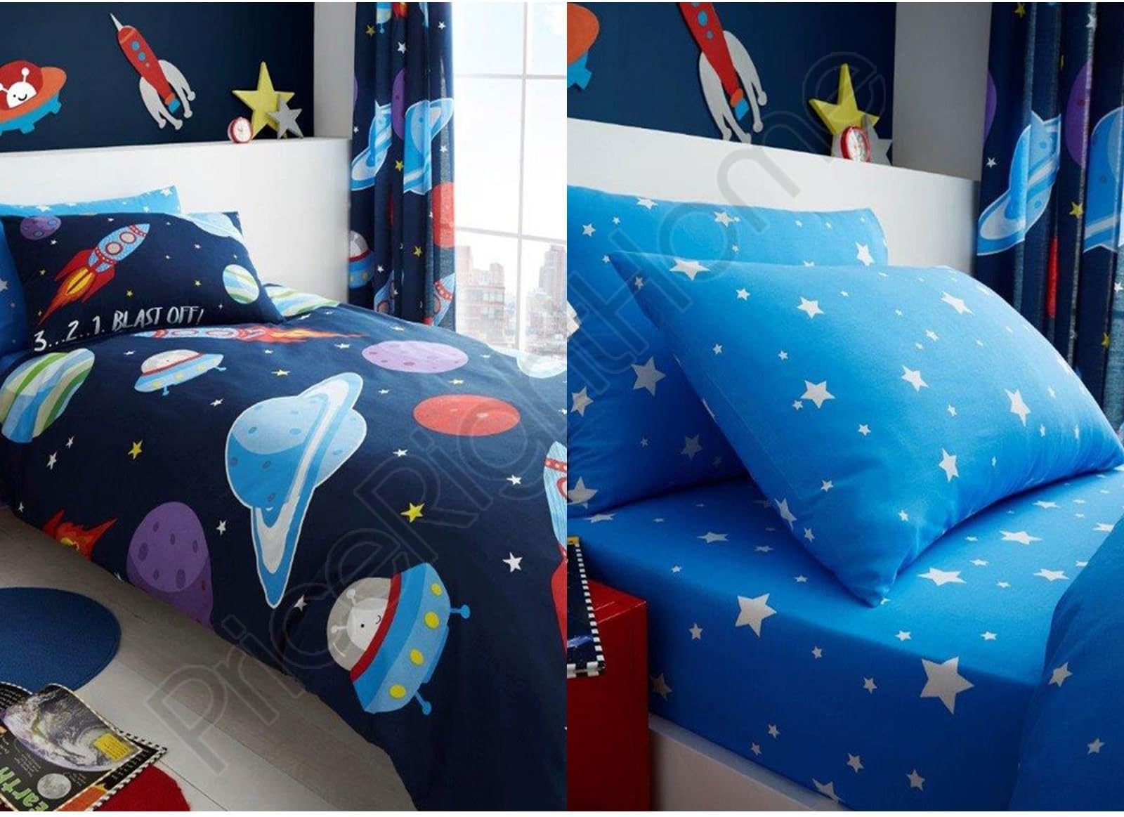T&A Textiles and Hosiery Ltd Outer Space Duvet Set Single & Outer Space Stars Fitted Sheet/Pillowcase