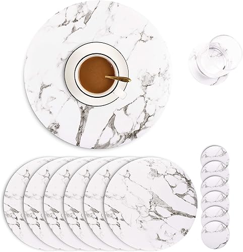 Miniatura 13 de Jovono - Juego de manteles individuales y portavasos redondos: 4 manteles y 4 portavasos de piel sintética de doble costura; diámetro de mantel de D