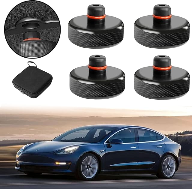 Bowfar 4 sztuki gumowych nakładek na podnośnik samochodowy do Tesla Model 3/Y/X/S Jack Pad adapter akcesoria z pudełkiem do przechowywania, chroni baterię Tesla i obudowę