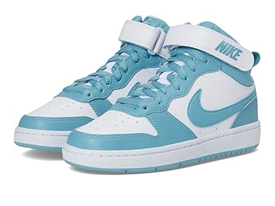 Nike Kids Court Borough Mid 2 (Big Kid) Kids Shoes White/Denim Turquoise : 3.5 Big Kid M, Leather