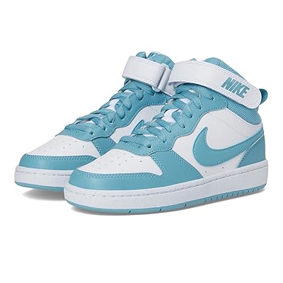 Nike Kids Court Borough Mid 2 (Big Kid) Kids Shoes White/Denim Turquoise