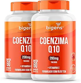Coenzima Q10 200mg com vitamina E 10mg, alta concentração, 60 cápsulas, Biogens (Kit 2x)