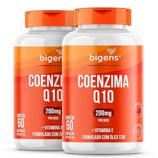 Coenzima Q10 200mg com vitamina E 10mg, alta concentração, 60 cápsulas, Biogens (Kit 2x)
