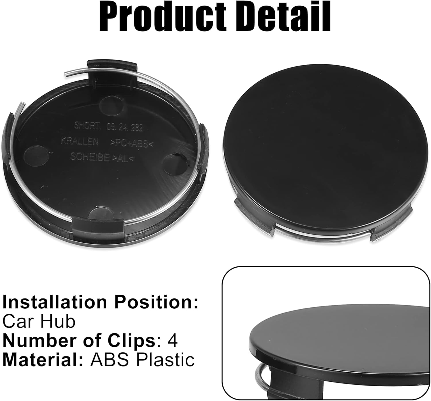 X AUTOHAUX 4 Pcs Universal 65mm OD 63mm ID 4 Clips Wheel Tyre Center Hub Caps Cover Black for Auto Vehicle