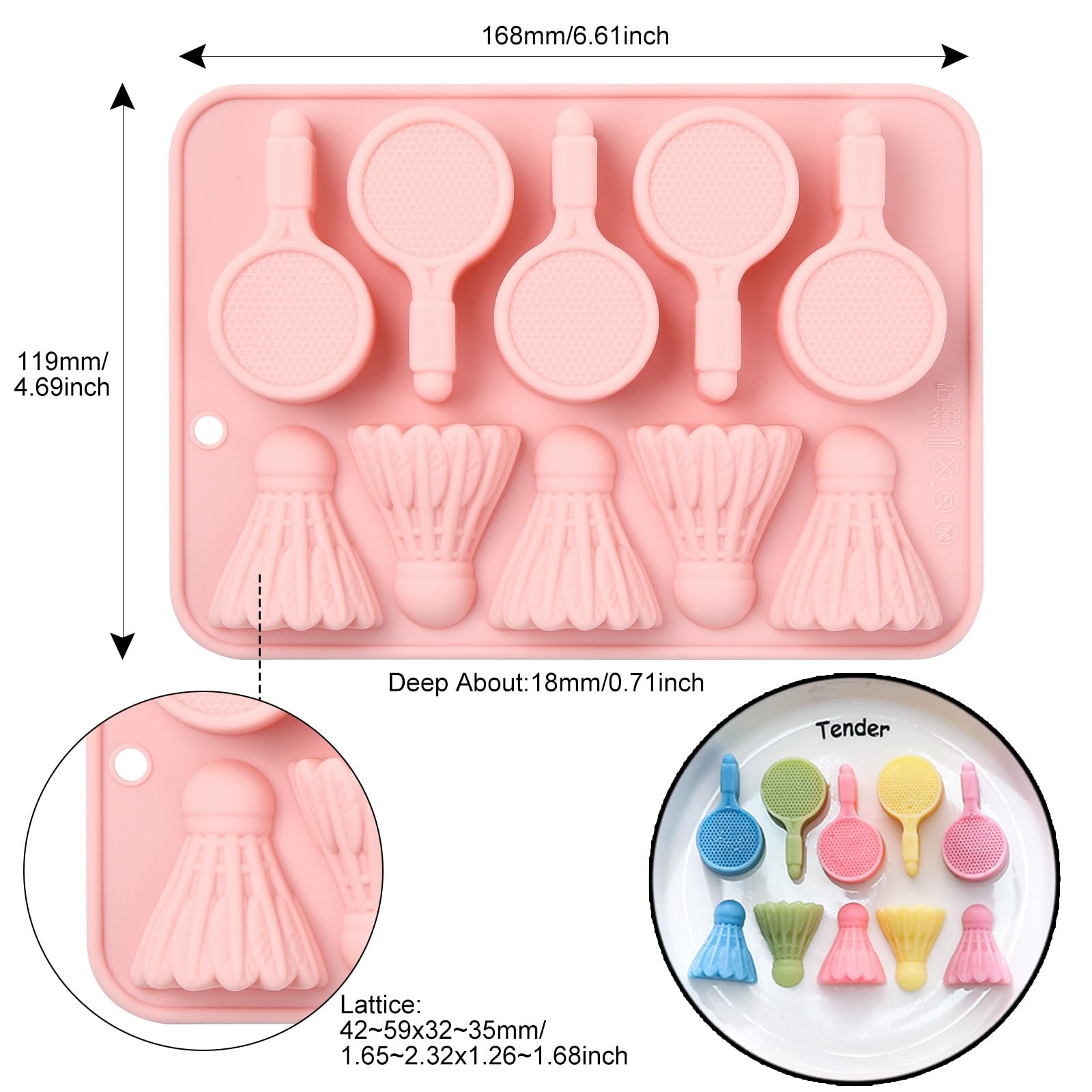 UR URLIFEHALL 2 Pcs Silicone Moulds Badminton Racket Sports Shaped Baking Moulds for Cake Handmade Soap Muffin Cheesecake Brownie Chocolate - Image 2