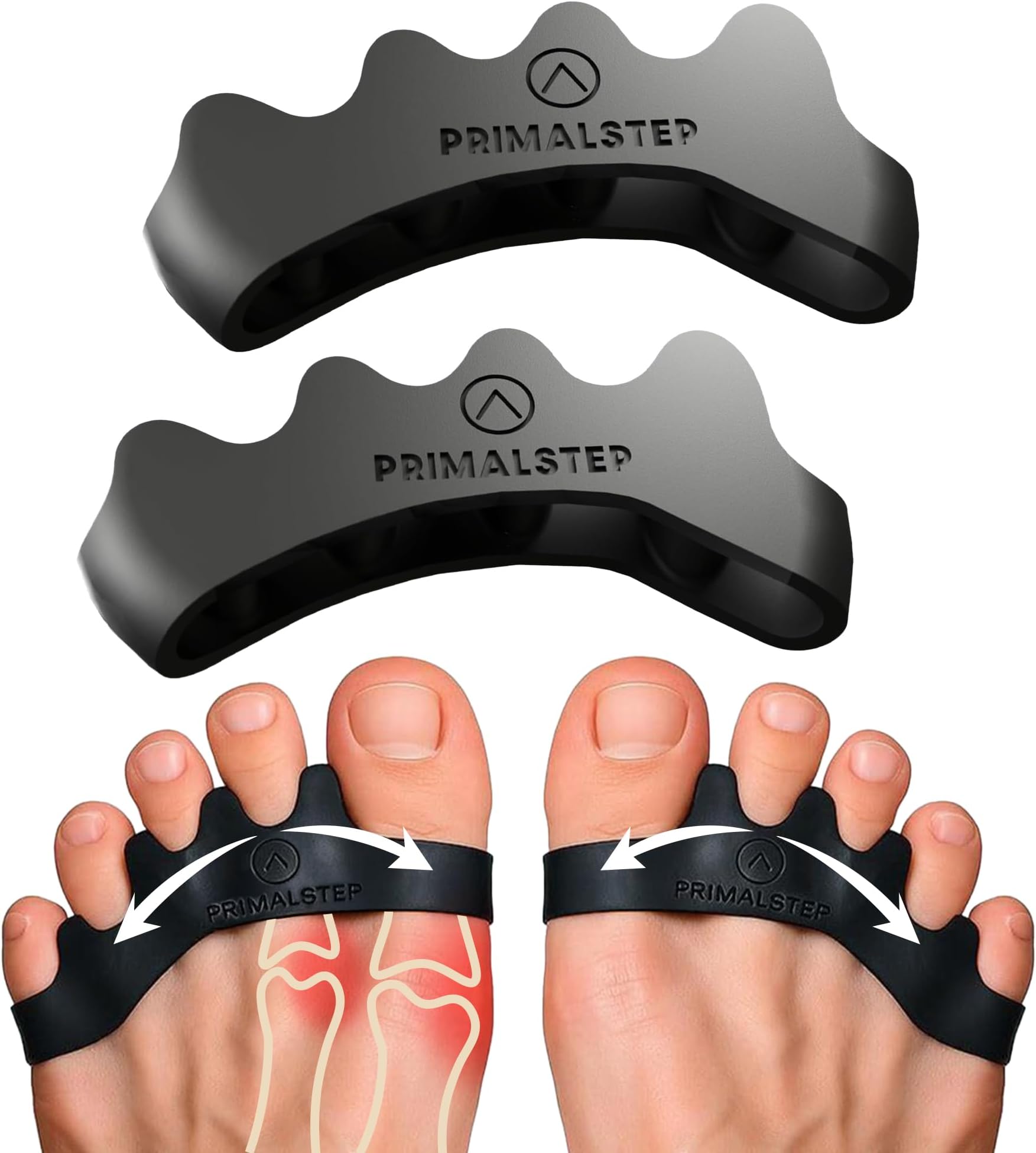 PrimalStep Toe Separators, Spreaders, Spacers, Straightener to Correct Toes for Men and Women, Bunion Corrector, Foot Pain, Plantar Fasciitis, Over 50% Thicker, XL
