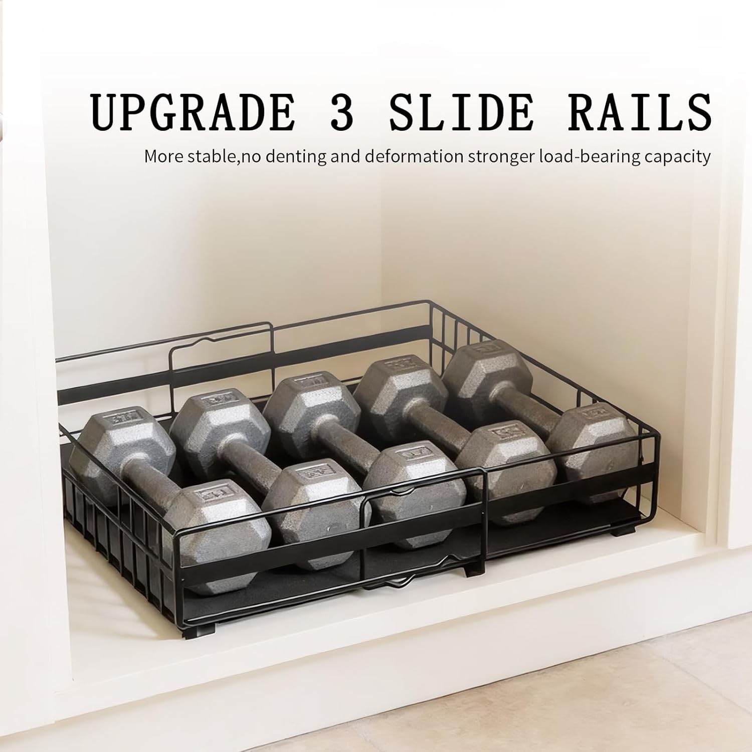 2 Pack Expandable Pull out Cabinet Organizer, Width (13"-21") Depth (16"-26") Pull Out Drawers for Cabinets, Upgrade 3 Slide Rails Slide Out Drawers, No Drill Adjustable Roll Out Shelves (Black)