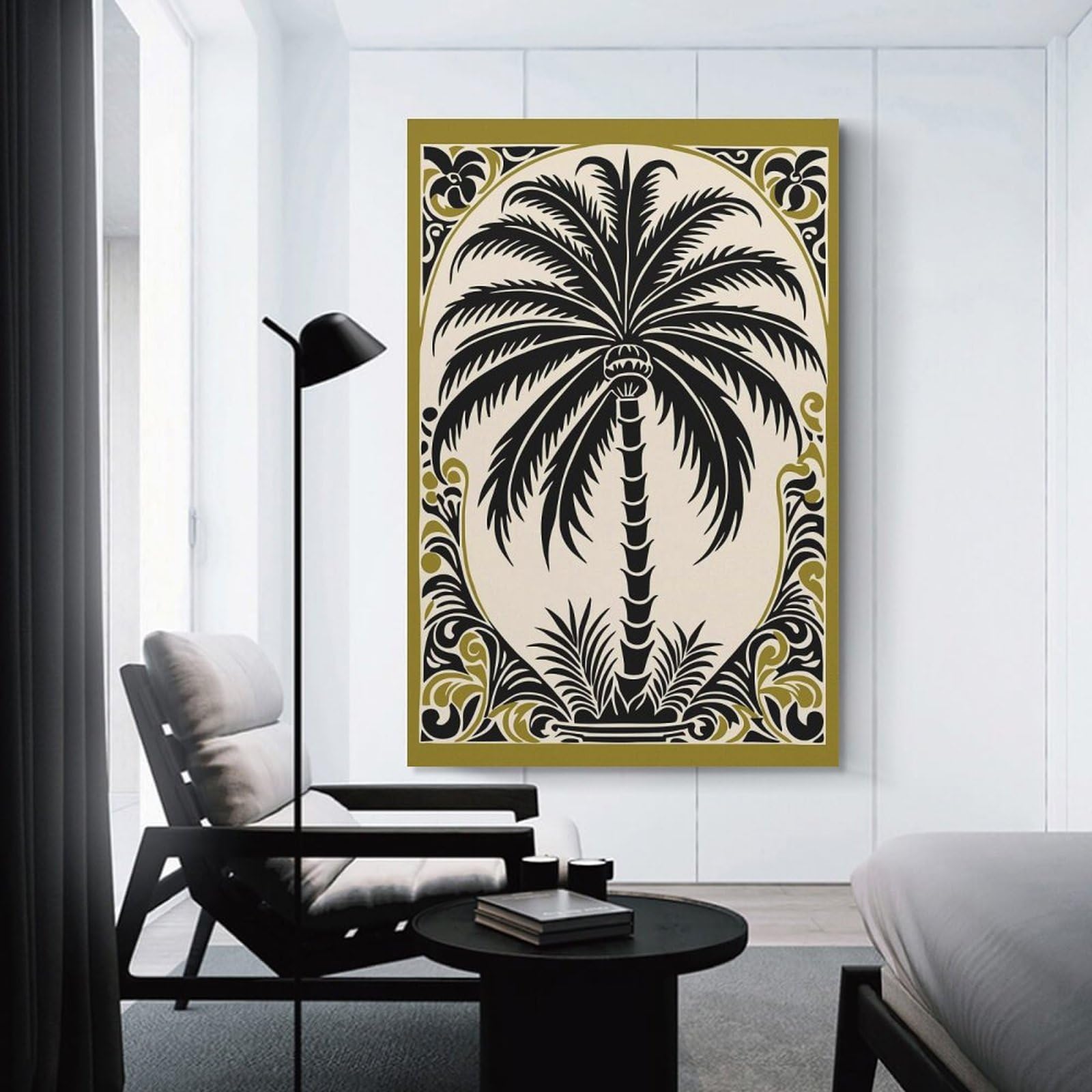 Junmoney Unframe-Style-4 Palm Tree Art Nouveau Illustration Canvas Wall Decor, 20X30inch(50X75cm), For Gallery Wall Decor And Room Displays, Wall Decor Suited To Curated Displays