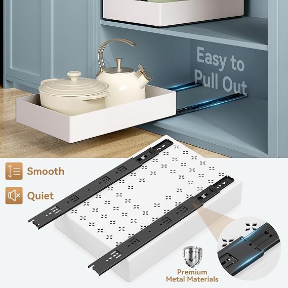 SOLEDI 3 Pack Pull Out Cabinet Organizer, Pull Out Drawer for Kitchen Cupboard, No Punch for Kitchen Cabinets, Bathroom Cabinet Organizer, Pantry, Slide Out Drawers Shelf Storage, Cream White 3 Sizes