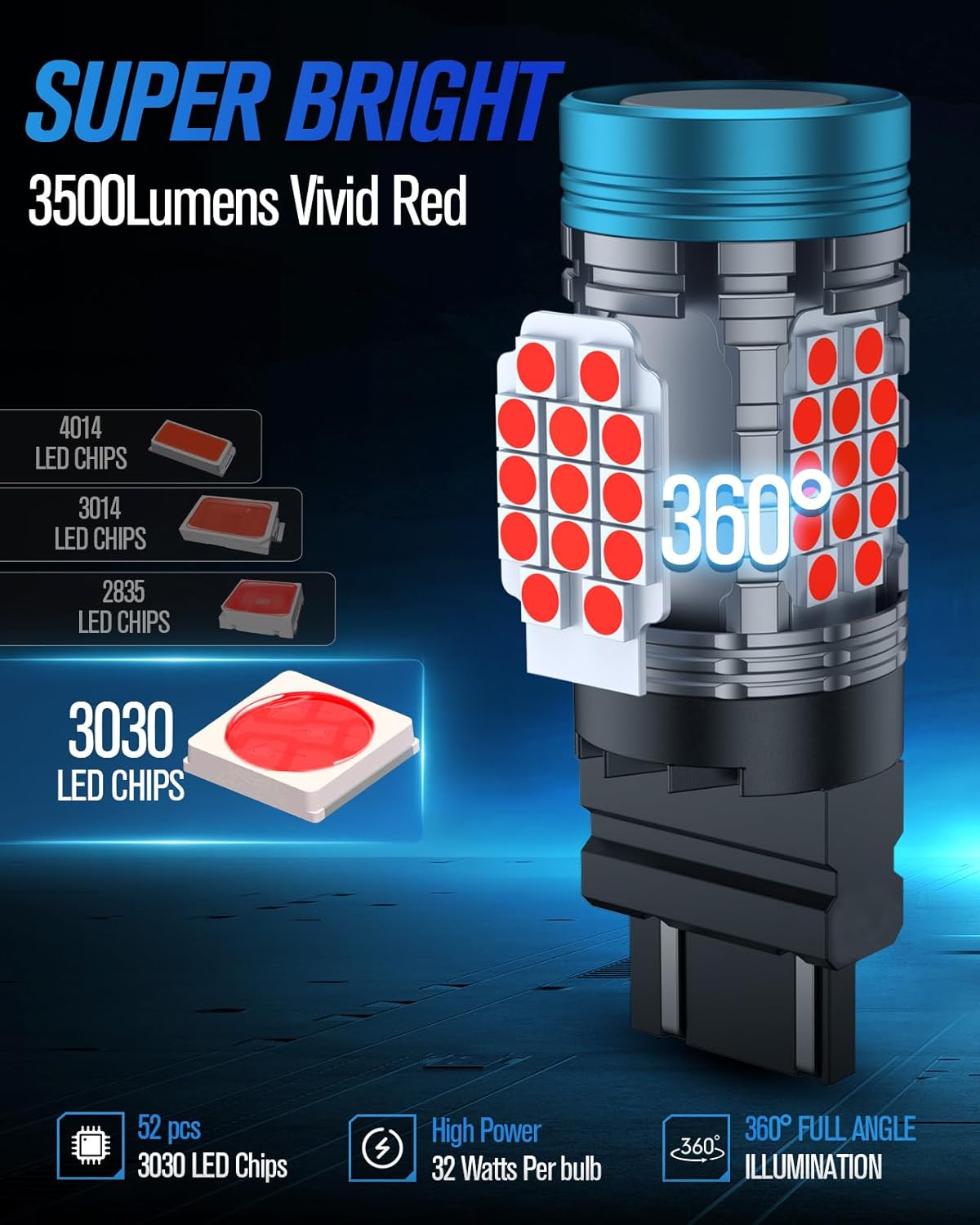 WT21/7W LED Bulb Red with Built-in Resistor for Tail Brake Light Error Free,WT21/7W Brake Bulb CANbus Ready,WT21W WTY21W LED Bulb Replacement for Tail Rear Turn Signal Lights(2pcs)