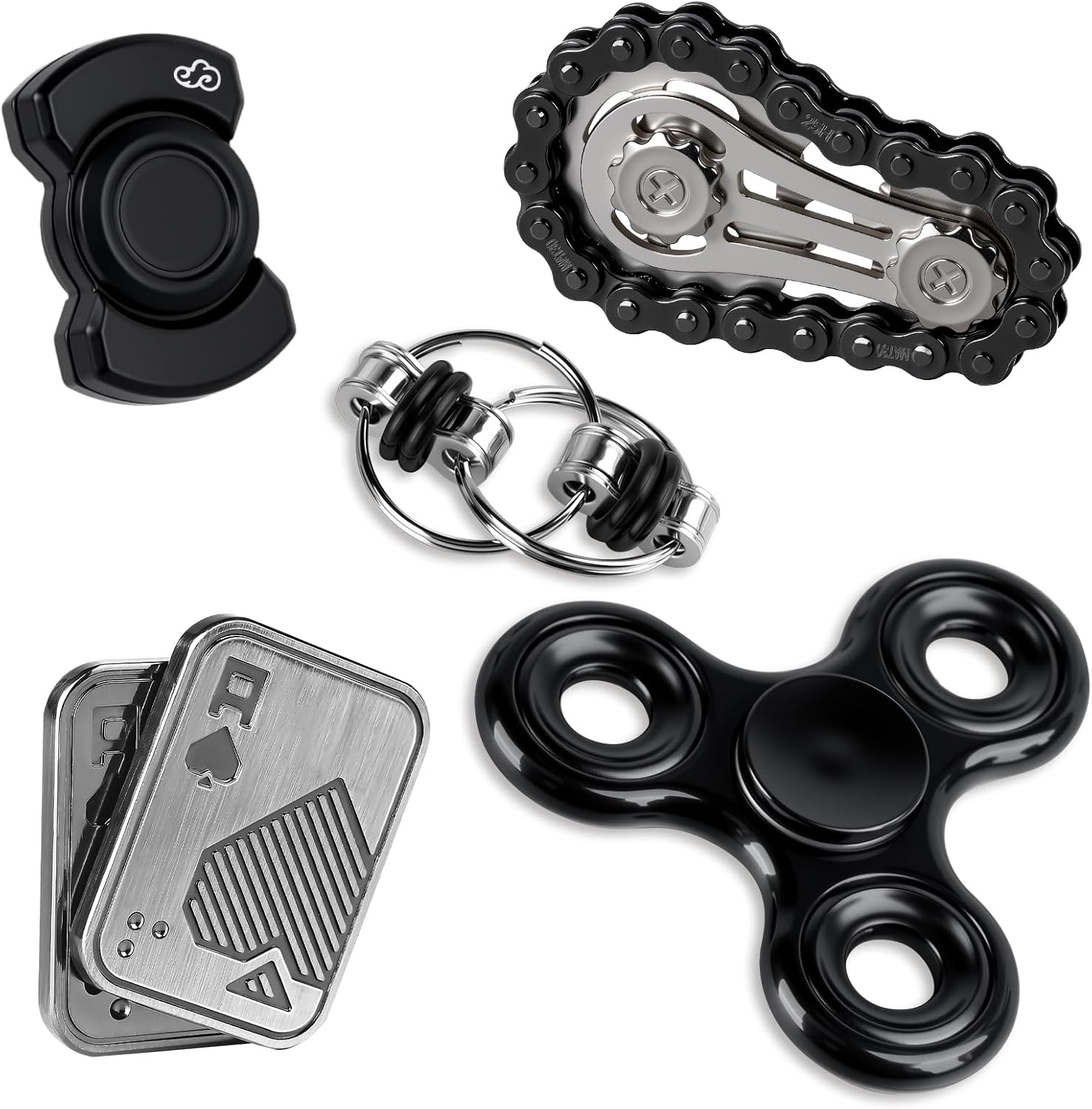 5 Pcs Fidget Toys Adults Metal Fidgets Toy Set Magnetic Slider Clicker/Spinner for Stress & Anxiety Relief, Office Desk Sensory Toys for Autism ADHD Cool Gadgets Gift for Men Women