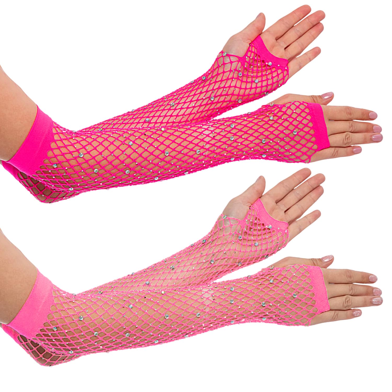 HINFHI 2 Pairs Of Diamond Gloves, Long Mesh Gloves, Clothing Accessories, Retro Personality Gloves.