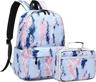 Lohol Tie dye School Backpack with Lunch Box, Lightweight BookBag Set for Girls Kids ï¼ˆBlueï¼‰