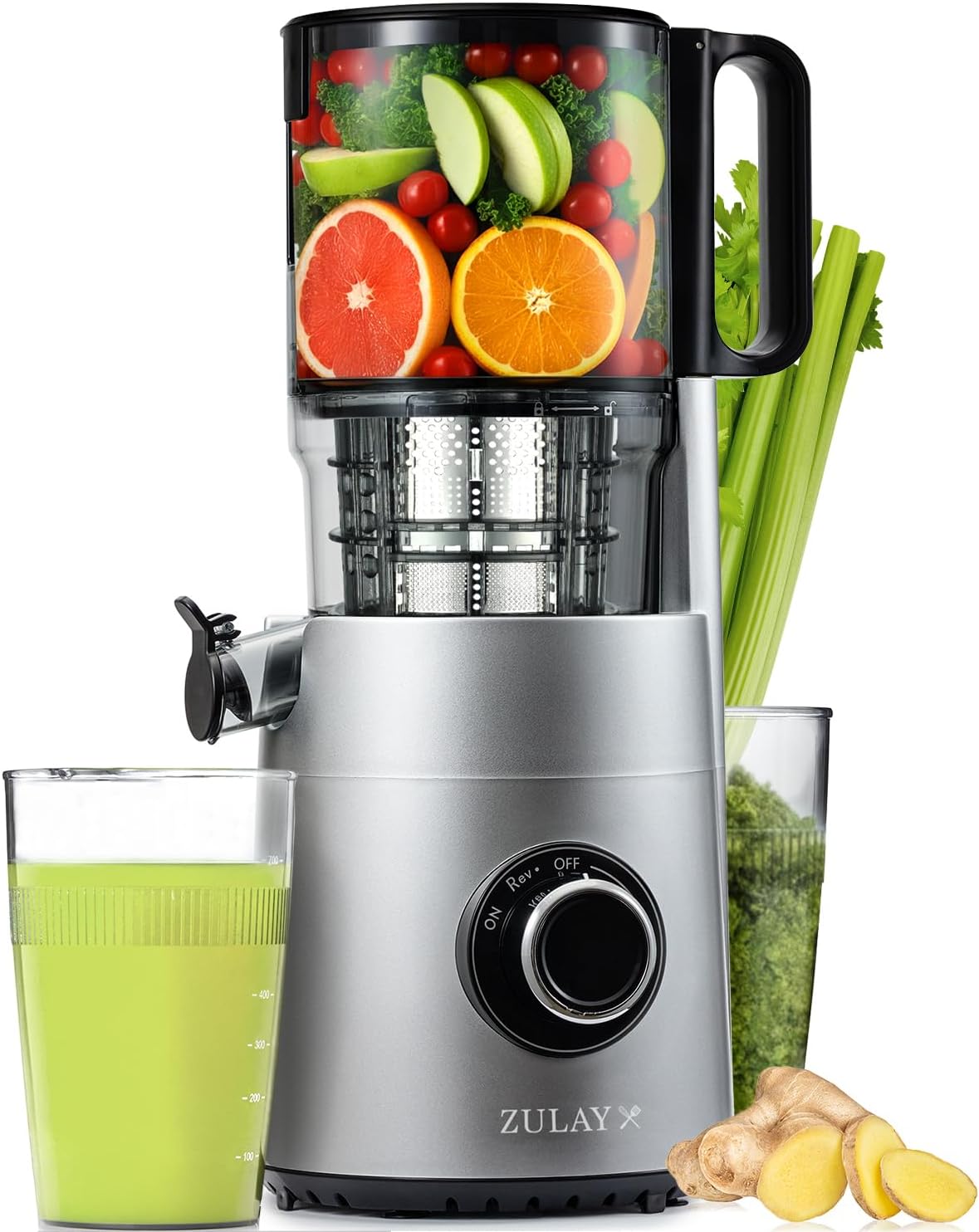 Zulay Cold Press Juicer, 5.5″ Chute, Slow Masticating Juicer Machine for High Juice Yield, Easy to Clean Stainless Steel Blades for juicing Whole Fruits & Vegetables “extractor de jugos y vegetales”