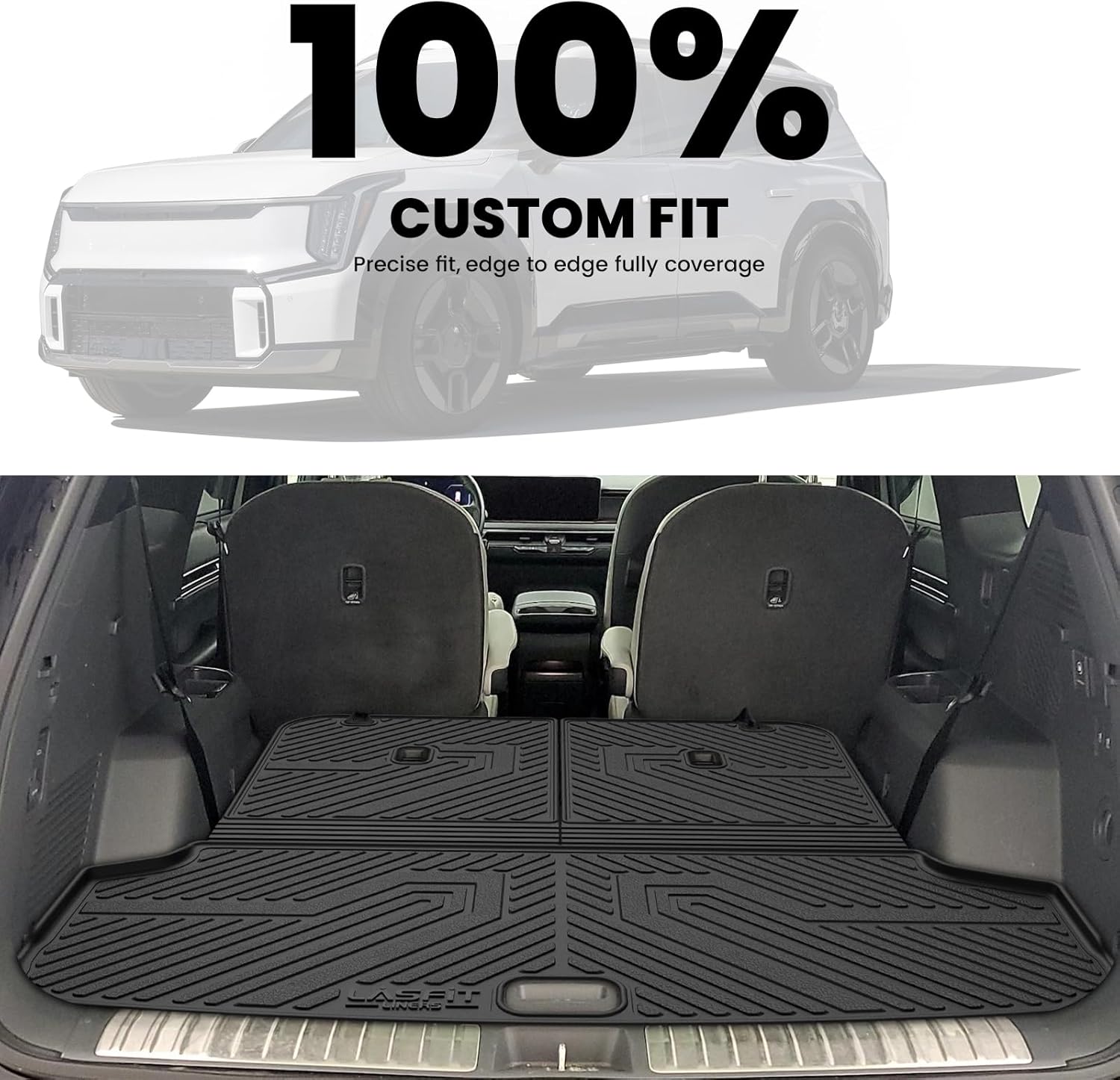 LASFIT Floor Mats & Cargo Mats for KIA EV9 2026 2025 2024 (Only for 6-Seats,Not Fit Relaxation Chairs & 7-Seats),All Weather TPE Custom Fit Kia EV9 2024-2026 Full Set Car Accessories Floor Liners - Image 5