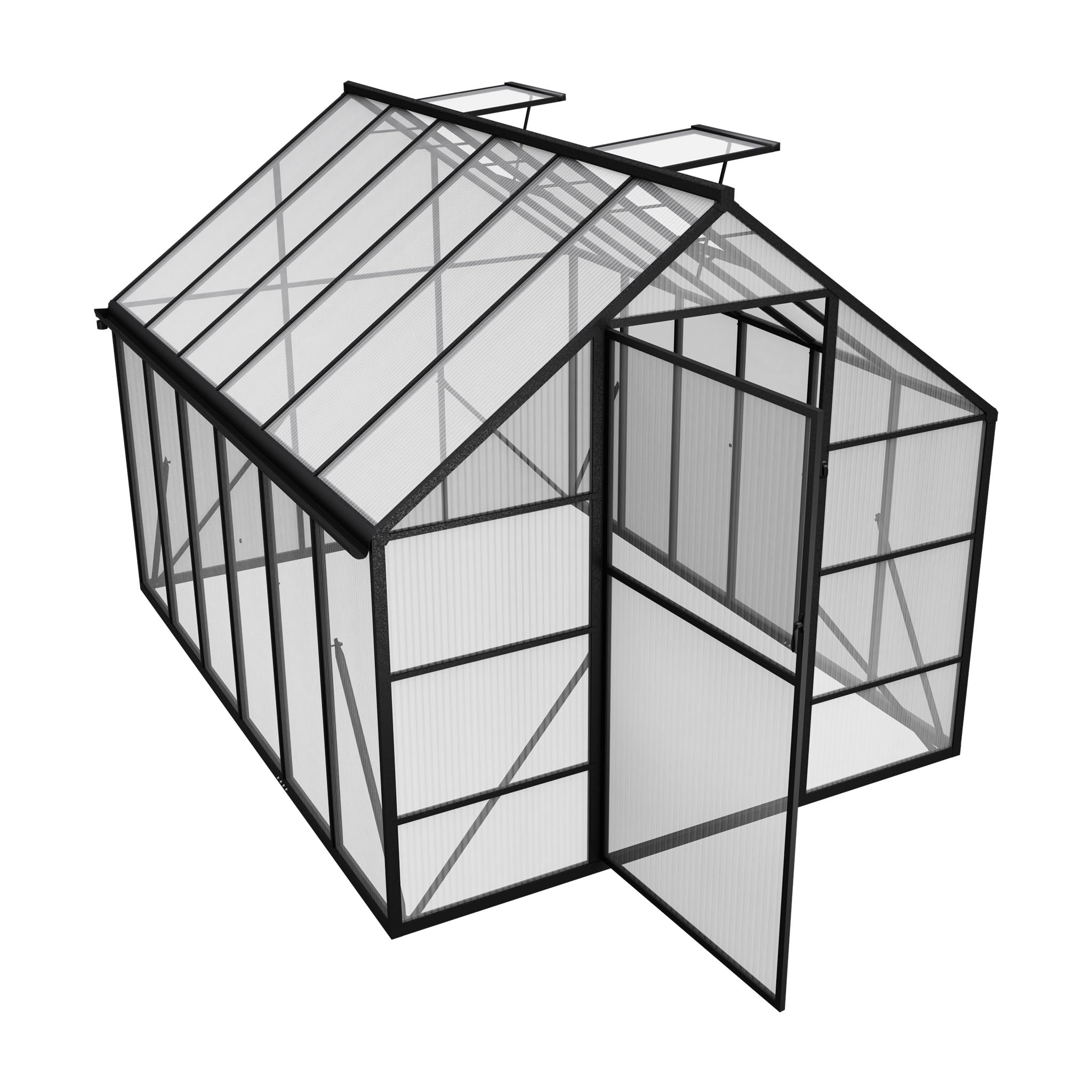 Serra in alluminio con pannelli trasparenti PC, lucernario, porta e fondazioni, 305x250x205cm Inverno Tenda da Giardinaggio accessibile, vivaio di coltivazione per giardino ed esterno