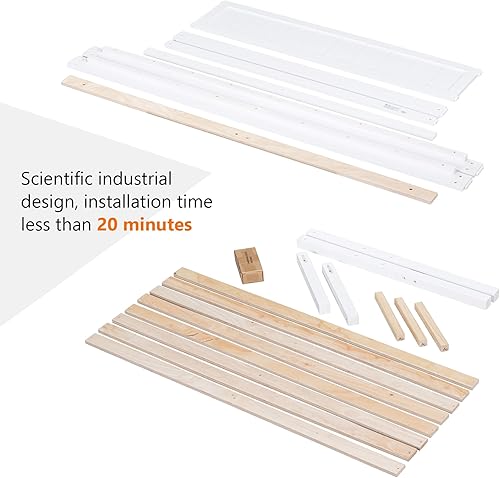 Miniatura 6 de Merax Cama de plataforma de madera de tamaño matrimonial cama con cabecero, soporte de listones de madera, no necesita somier, cama de plataforma de