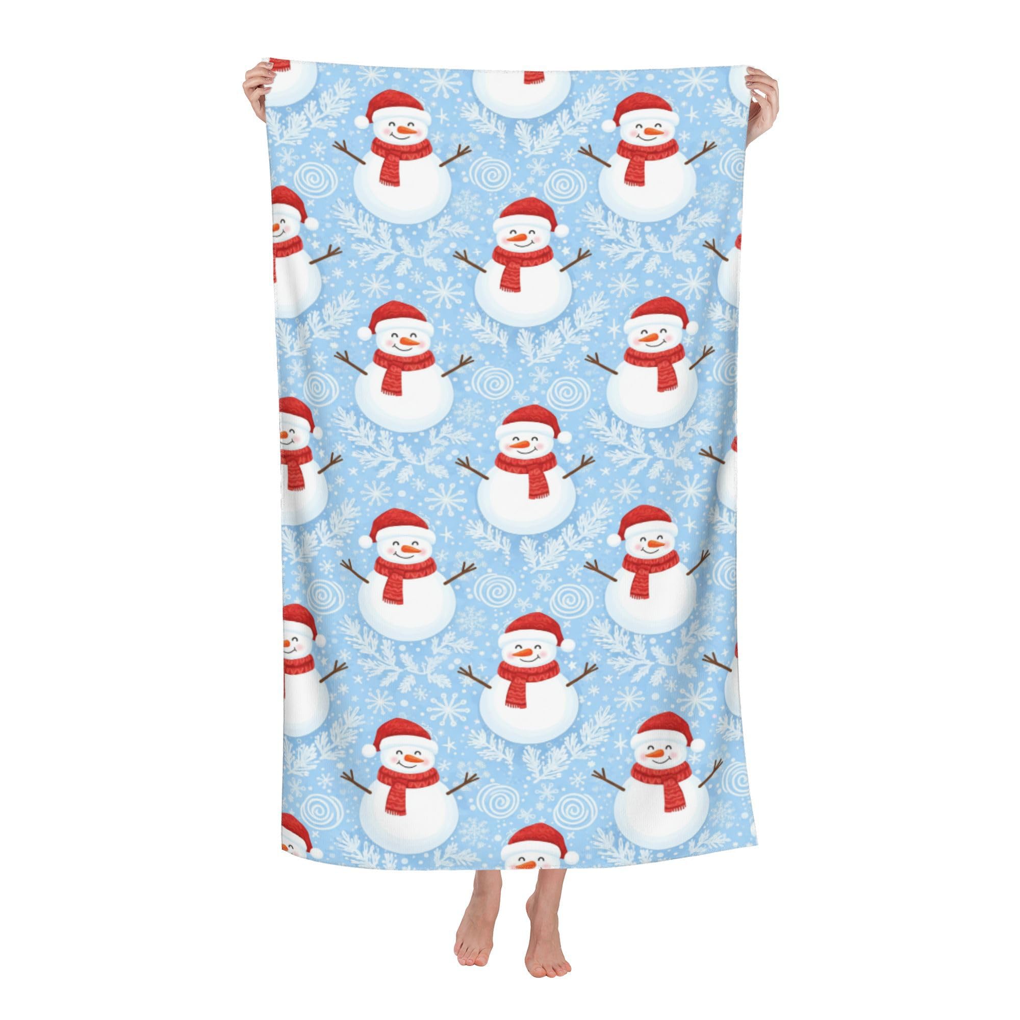 peiyeety Happy Snowman Pattern Soft Bath Towels Absorbent Bathroom Towel for Beach Hotel Gym Spa Shower