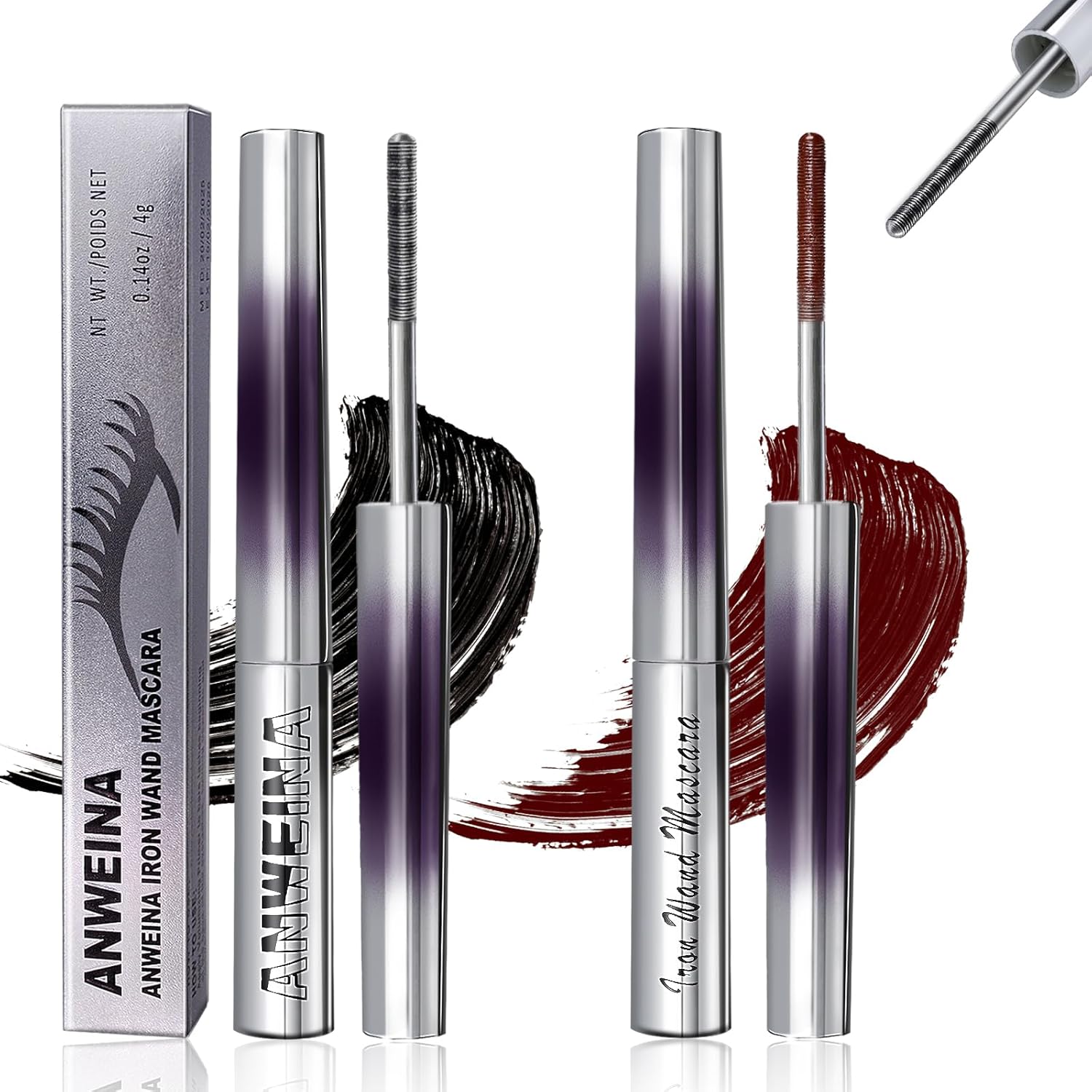 2PCS Iron Wand Mascara, 2025 New Black Washable Metal WandMascara, 3D Curling Iron Wand Fiber Lash Mascara Extension Super Volume Eyelash Non-Clumping Smudge-Proof Long Lasting (Black+Brown)
