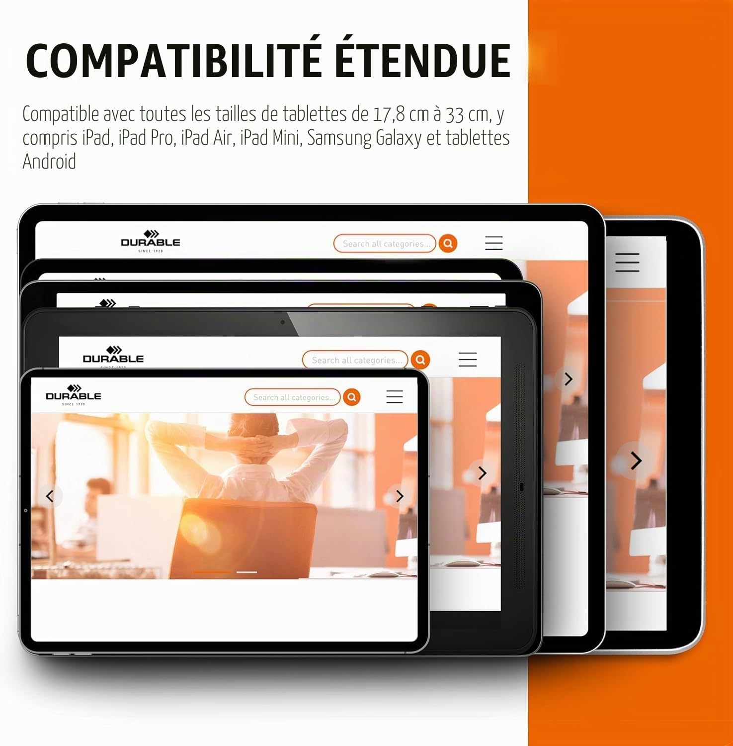 DURABLE - Support tablette mural - Support ipad - Support tablette bureau - Argenté - 1 pièce - 893323 | 1 Pièce, 893323