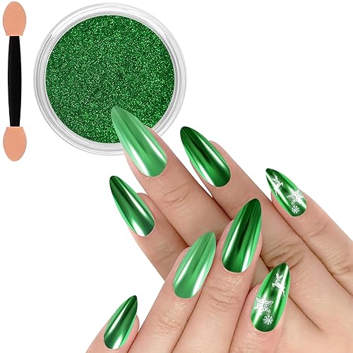 Allstarry Green Chrome Nail Powder Metallic Mirror Effect Dust Glitter