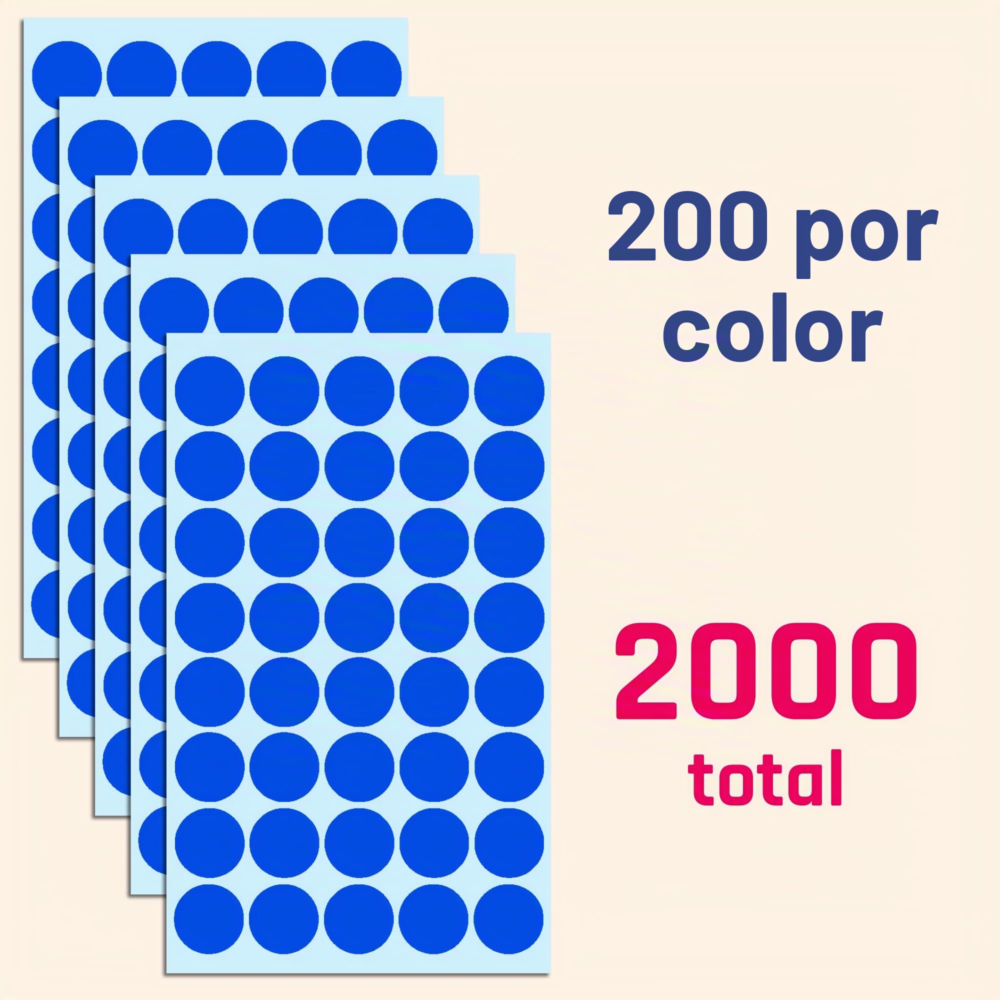 2000 Piezas, 20mm Gomets Colores Surtidos Pegatinas Adhesivos - 10 Colores