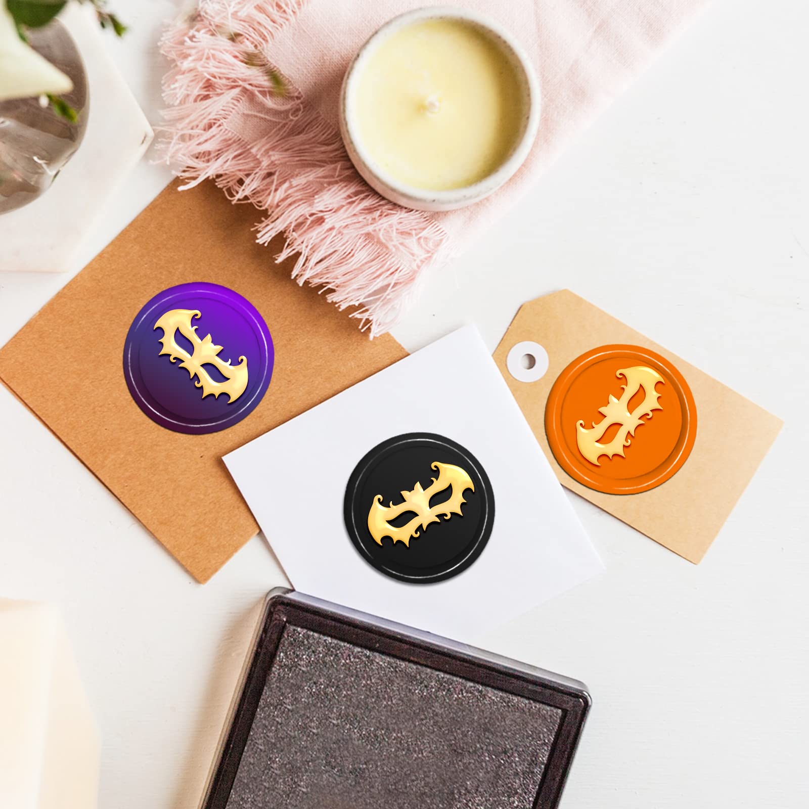 CRASPIRE Messing Siegelstempel 15mm - 2-seitig Mit Geist & Fledermaus Motiv