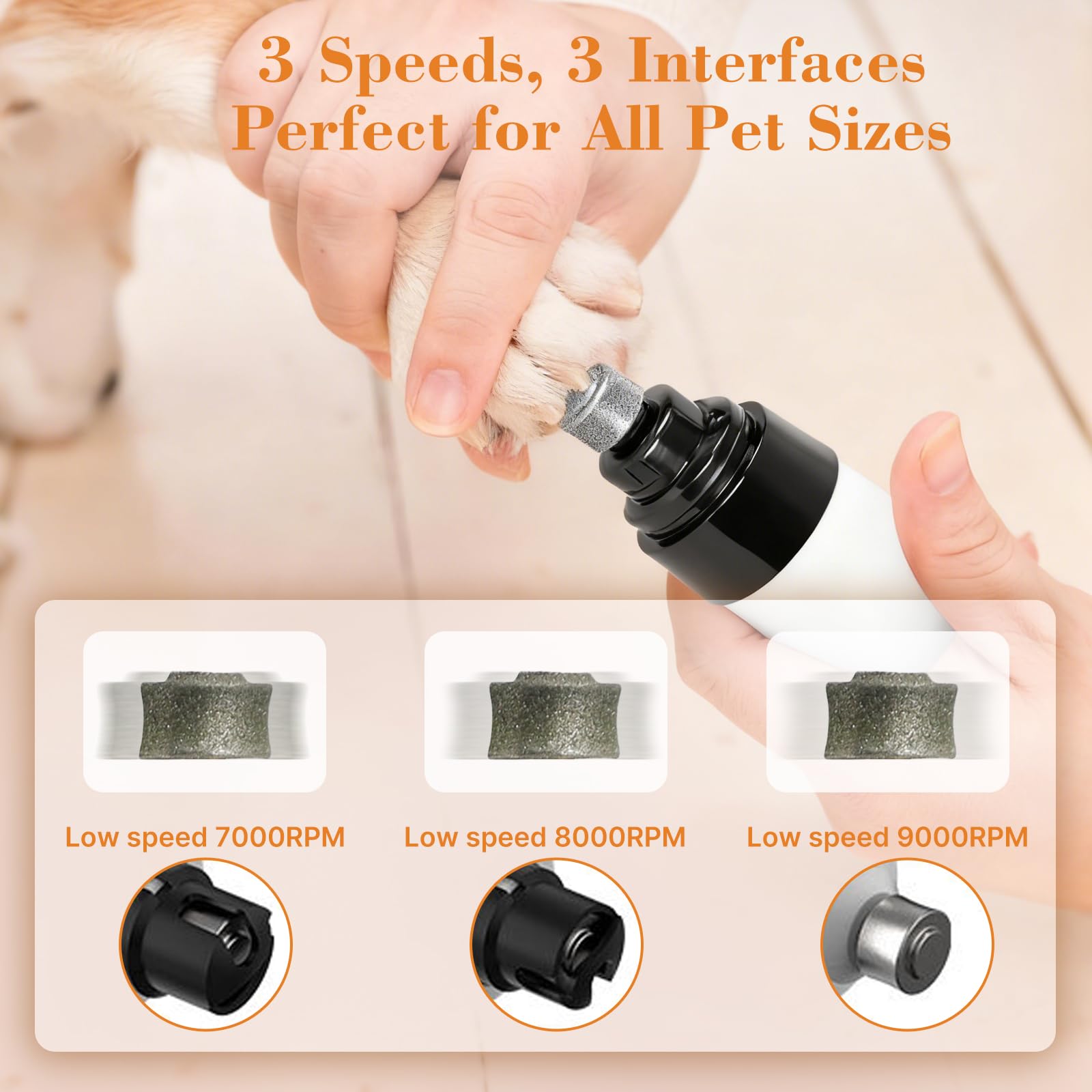ahansi Dog Nail Grinder, 2026 Upgrade Quiet Dog Nail Grinder Cordless with LED Light & 3 Speeds, Quick USB Rechargeable Dog Nail Trimmer for Thick and Long Nails (1pc+2 Heads) - image 4