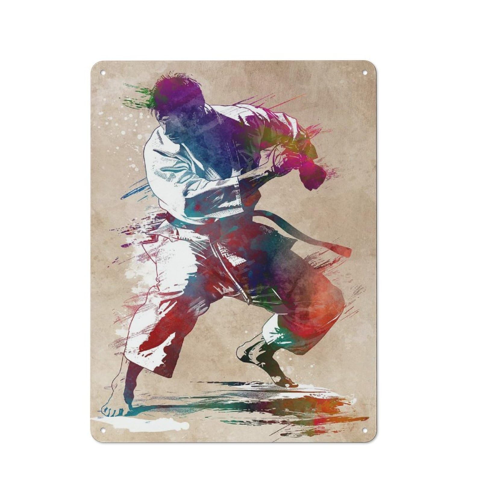 Junmoney Style-17 Karate Watercolor Art Vintage Metal Plaque 40X30cm For Living Room Wall, Suited To Living Room Decor Lovers