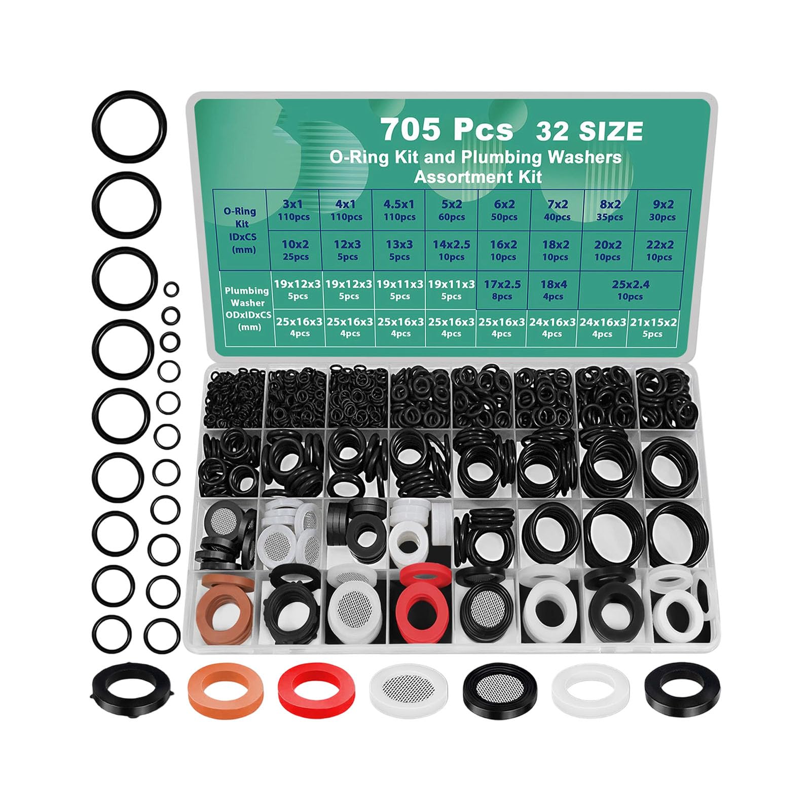 Hogtnd 705 Pieces Sanitary And Tap Washers Assortment Set, Sanitary Seals, O Rings, Seal For Taps, Water Pipes, Garden Hoses, Durable Water Hose Seal And O Assortment