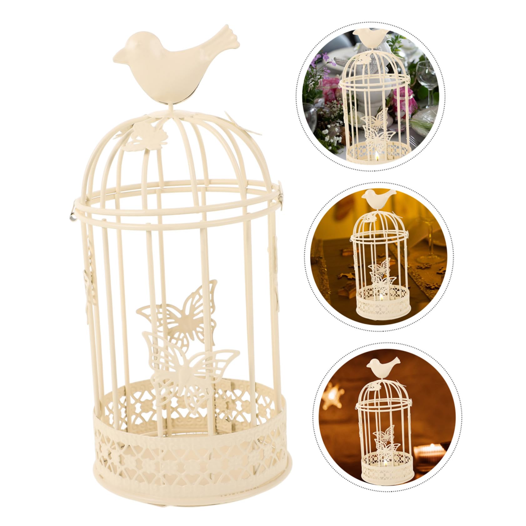 Cabilock European Style Butterfly Cage Candle Holder Birdcage Candle Cage Bird Cage Decor Cages Vintage Candle Holder Bracket Bird Cage Candlestick Holders Ornamental Prop Table White Jesus