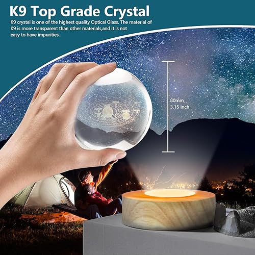 Miniatura 5 de Nurluce Sistema solar 3D bola de cristal luz nocturna base de madera regulable 3.15 pulgadas modelo planeta luz nocturna ciencia astronomía