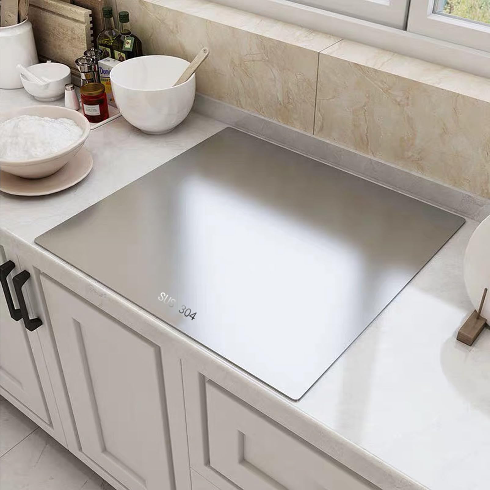 Tabla de Cortar de Acero Inoxidable 304 Extra Grande - Tabla de Masa Fácil de Limpiar Para Amasar, Placa de Cocina Plegable de 2 cm (58 x 60 cm)